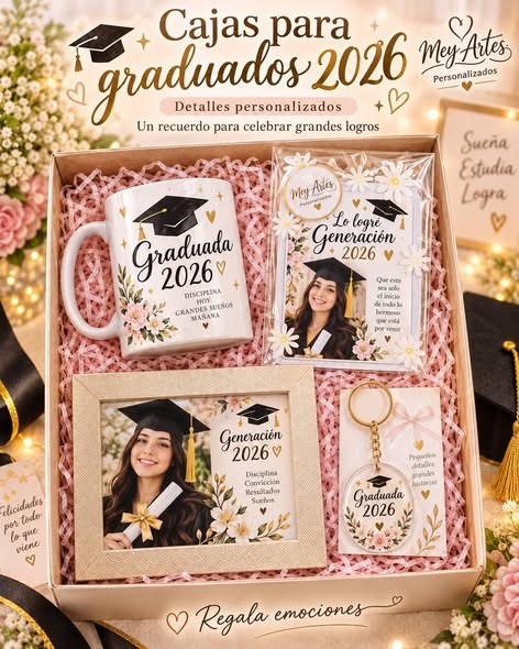 Caja de regalo para graduación rosada