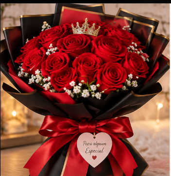 Ramo de rosas rojas con corona